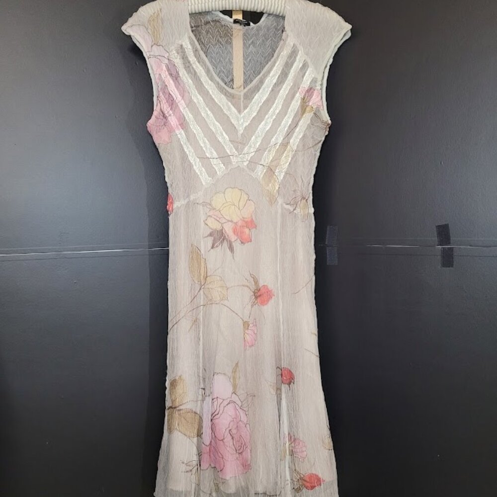 Komarov Floral Fairy Chiffon Midi Sheer Over Slip Dress Size L